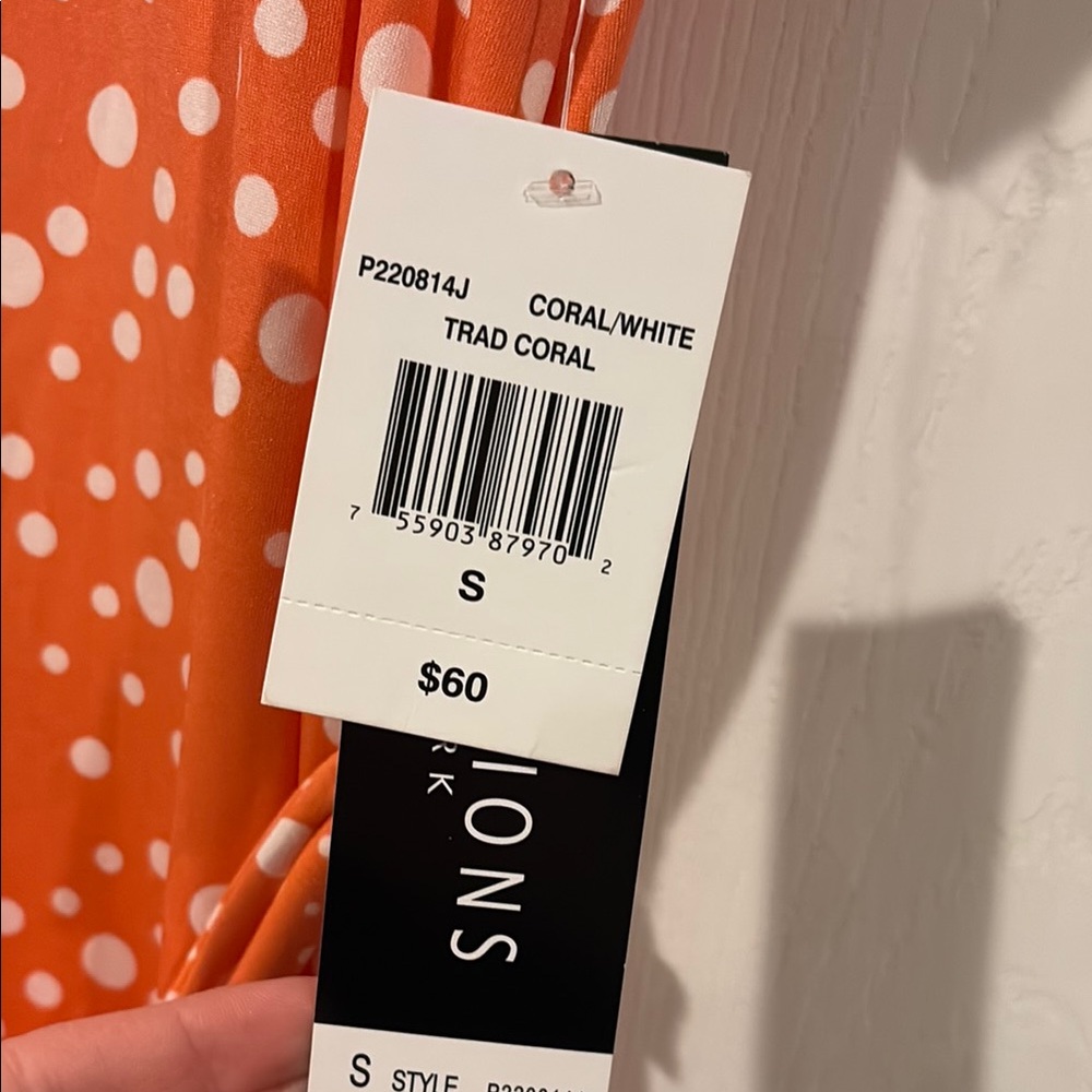 NWT Perceptions Coral and White Polka Dot Midi Dress - Picture 4 of 11